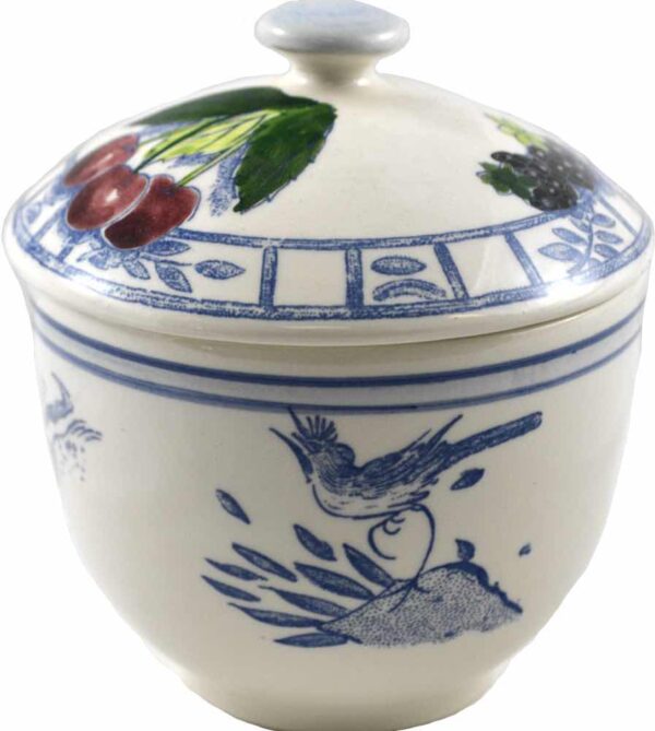 Gien Oiseau Bleu Painted Covered Sugar Bowl